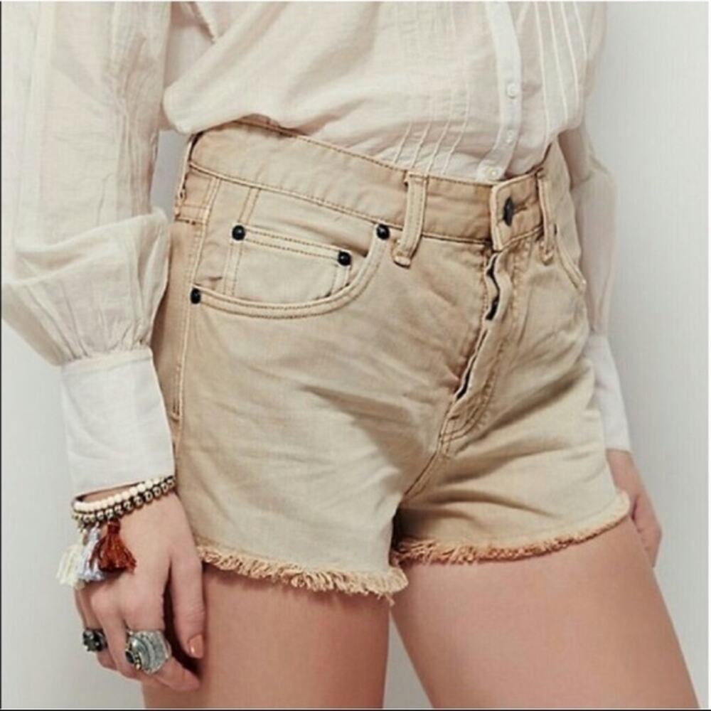 Free People Uptown Button Fly Denim Shorts size 27 Khaki